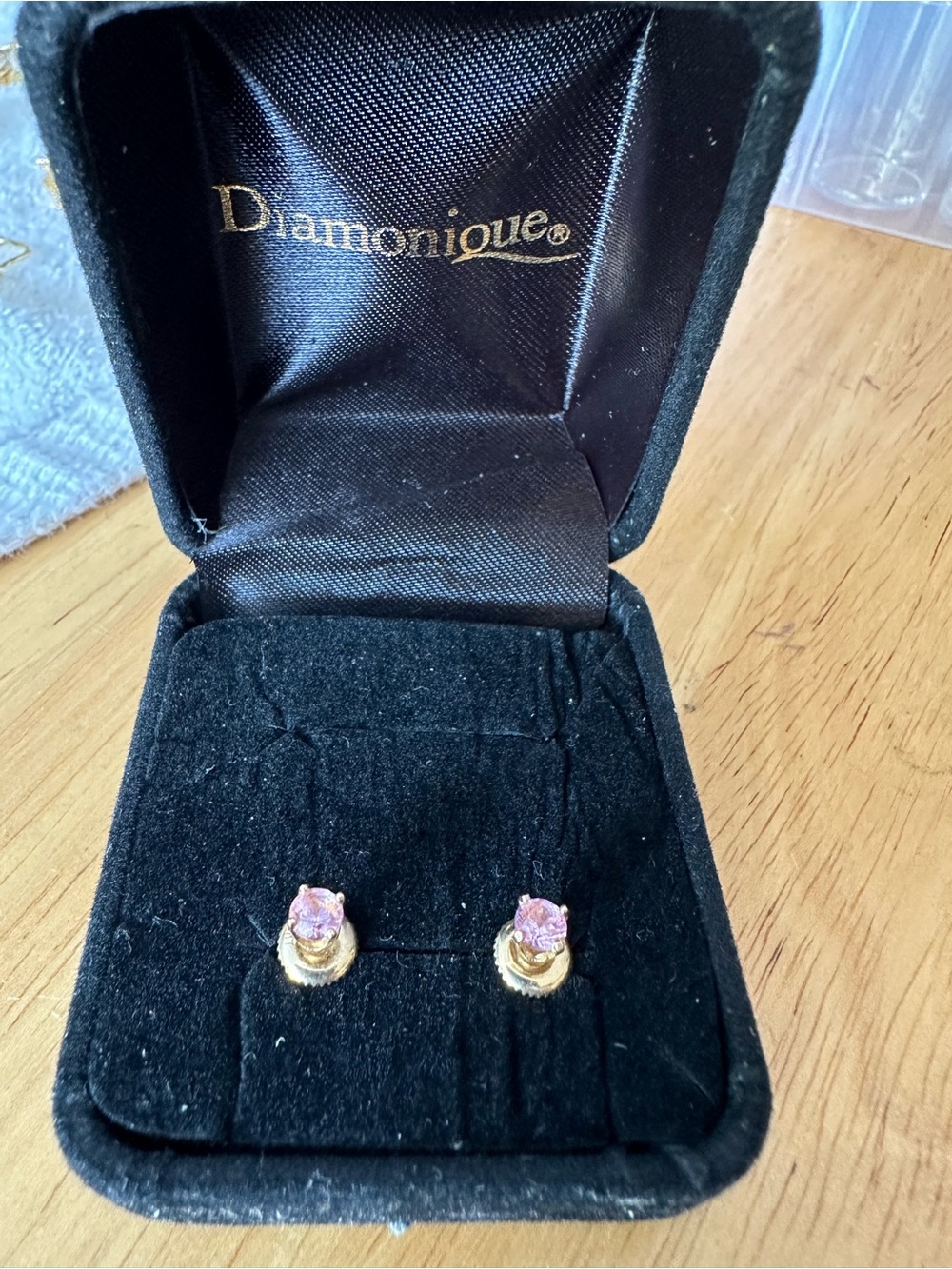 Diamonique Gold-Tone Pink Stud Earrings